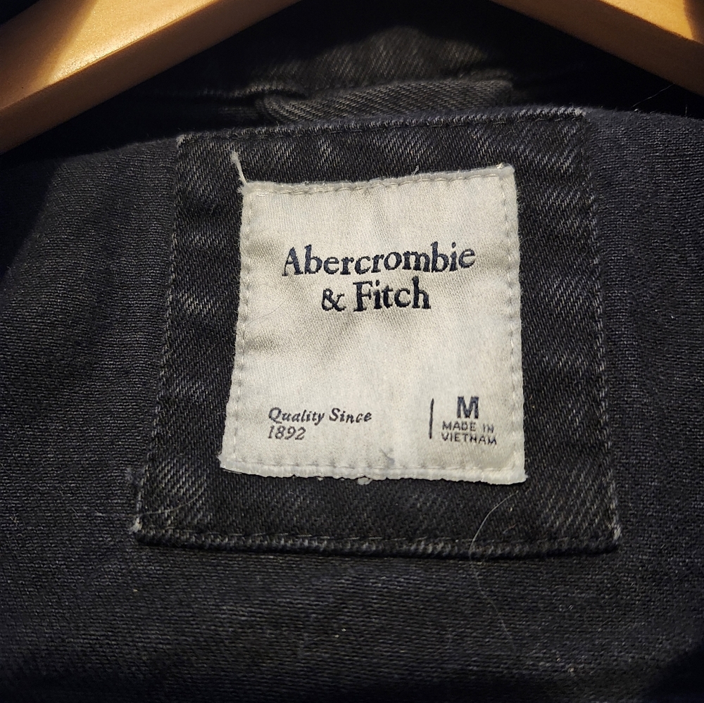 Re Worked A&F Black Denim Jacket With Strawberry Patch On Back - Picture 7 of 11